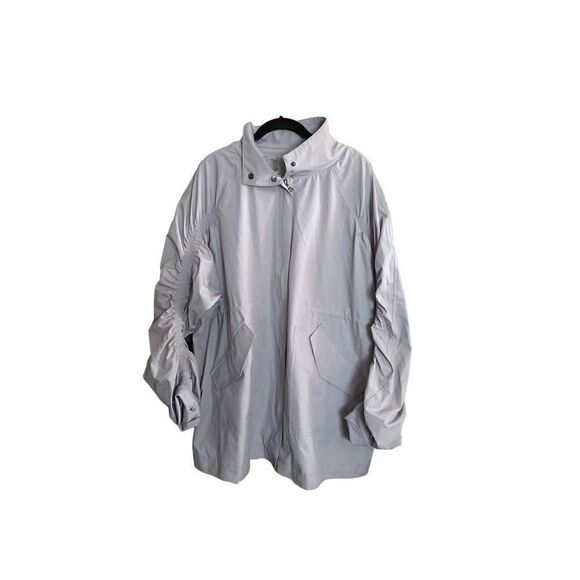 Fabletics women’s Giana oversized, ruched sleeve, gray raincoat with hood S/M - Picture 1 of 7